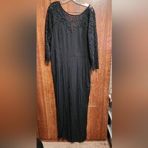 NWT Black Lace Challis Wide Leg Jumpsuit